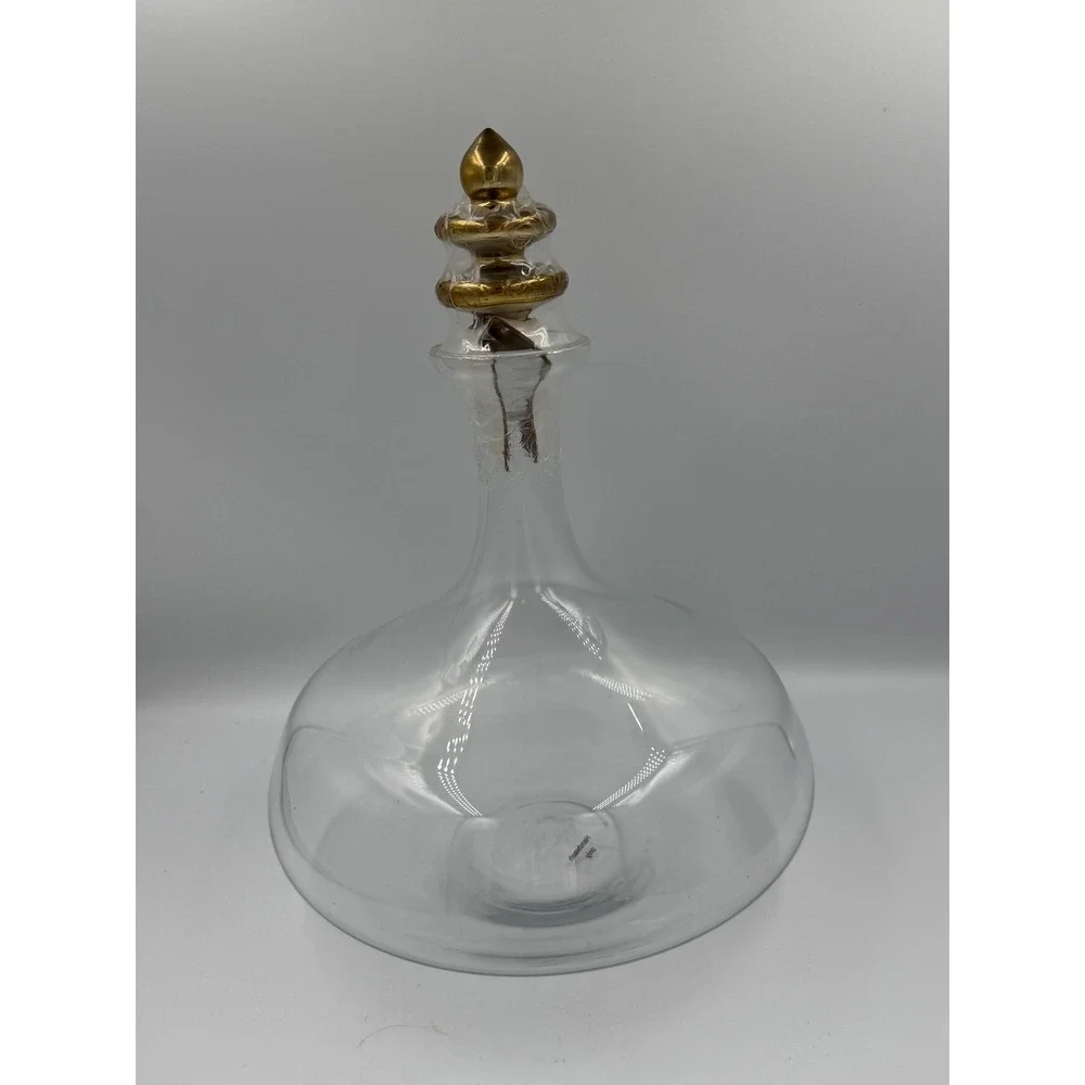 New Old stock Happy Chic Jonathan Adler Wine Decanter with Gold Finial Stopper